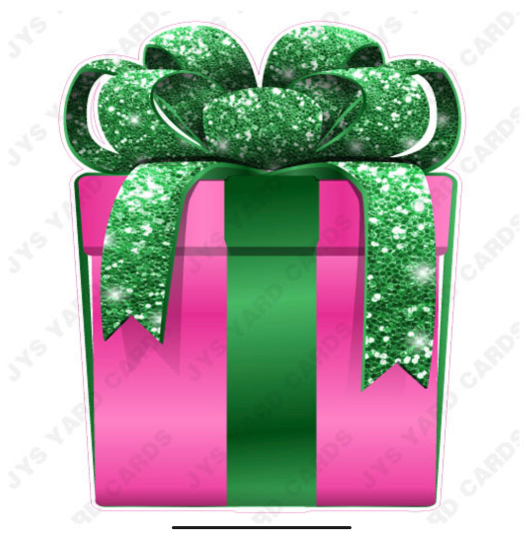 PRESENT: PINK w/ GREEN BOW - Yard Card Signs by JYS International