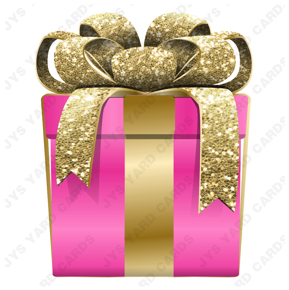 PRESENT: PINK w/ GOLD BOW - Yard Card Signs by JYS International