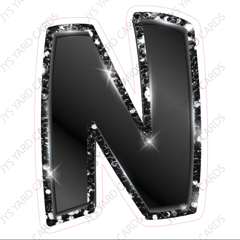 Single Letters: 12” Bouncy Metallic Black - Yard Card Signs by JYS International