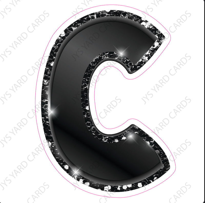 Single Letters: 12” Bouncy Metallic Black - Yard Card Signs by JYS International