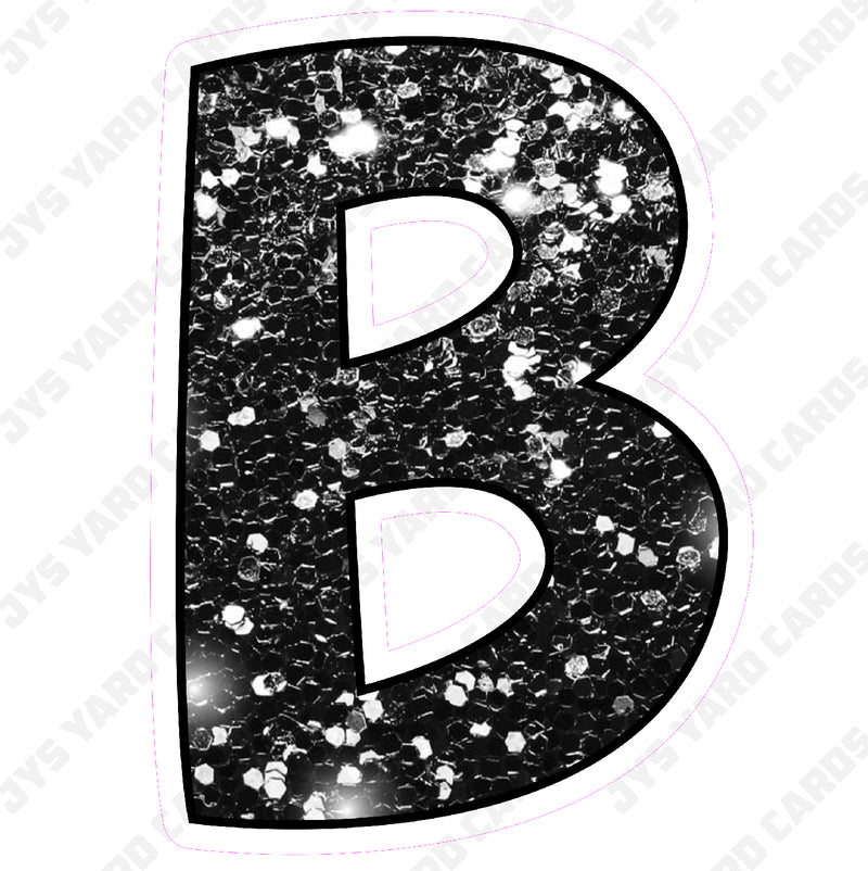 Single Letters: 18” Bouncy Glitter Black - Yard Card Signs by JYS International