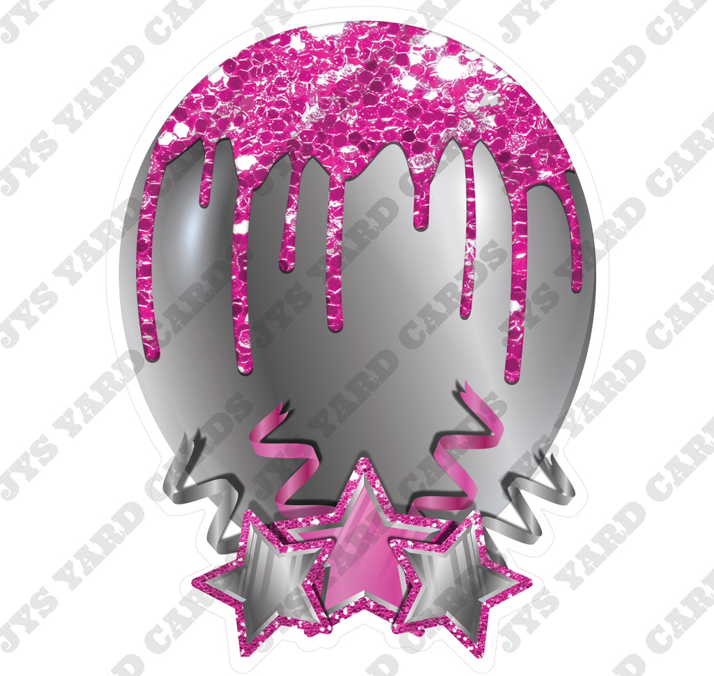 INDIVIDUAL BALLOON: HOT PINK AND SILVER - Yard Card Signs by JYS International