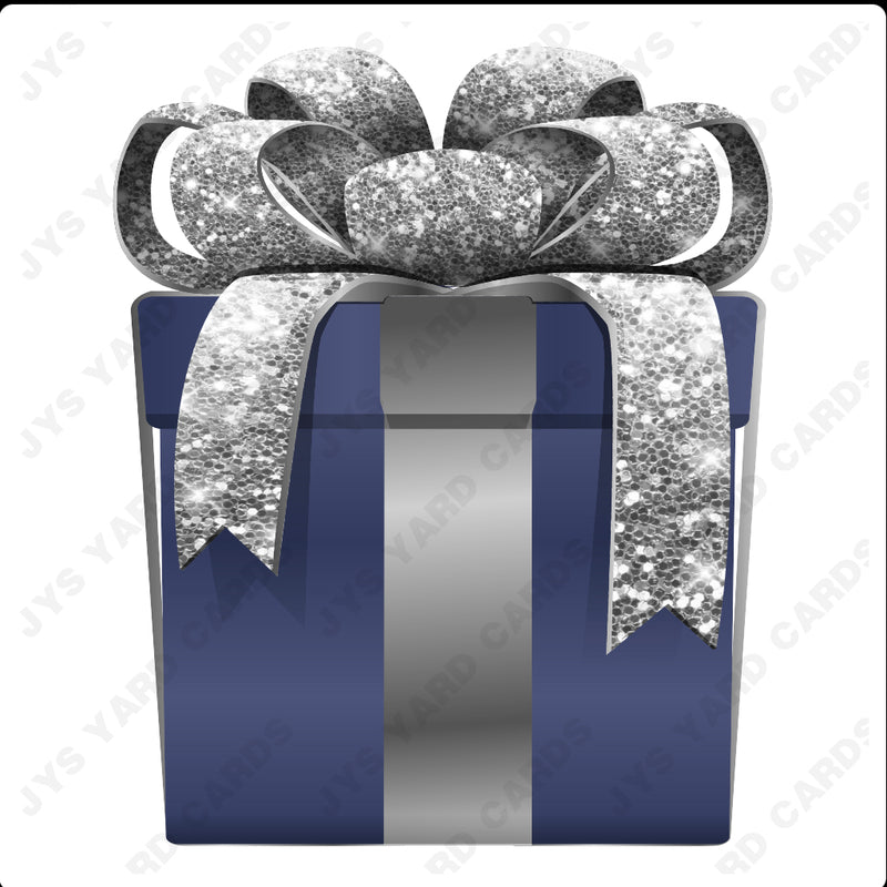 PRESENT: NAVY w/ SILVER BOW - Yard Card Signs by JYS International