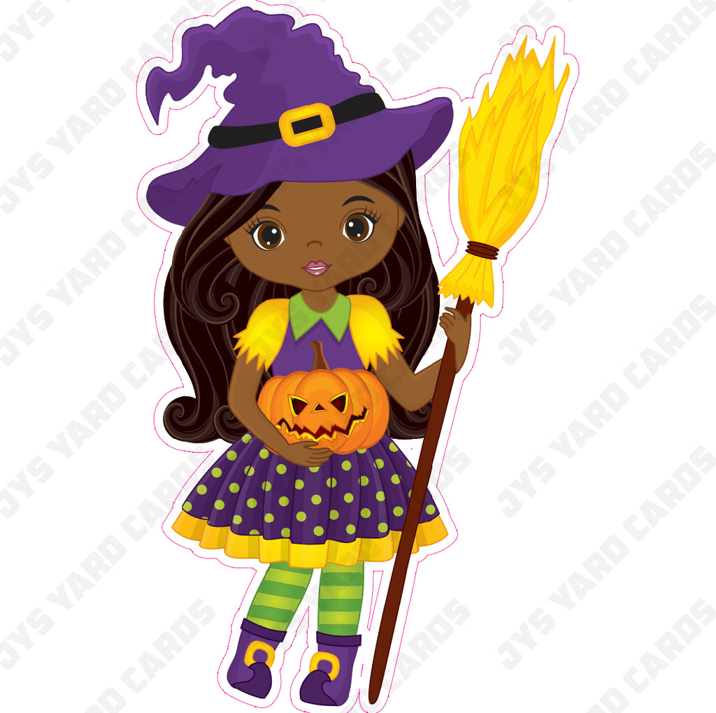 WITCH BROWN GIRL WITH PUMPKIN 1 - Yard Card Signs by JYS International