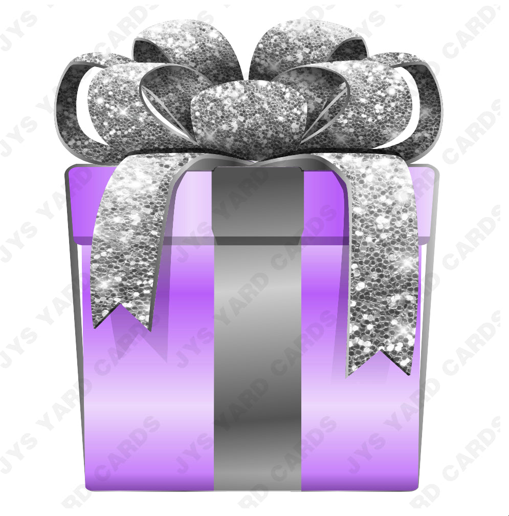 PRESENT: LIGHT PURPLE w/ SILVER BOW - Yard Card Signs by JYS International