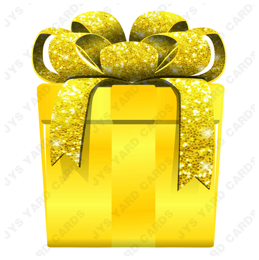 PRESENT: YELLOW w/ YELLOW BOW - Yard Card Signs by JYS International