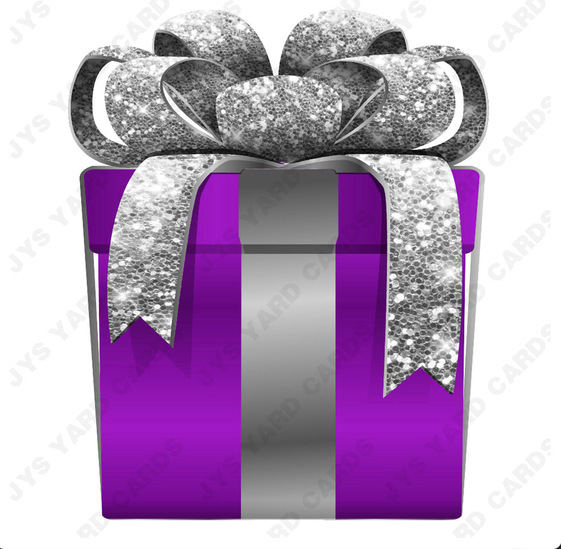 PRESENT: PURPLE w/ SILVER BOW - Yard Card Signs by JYS International