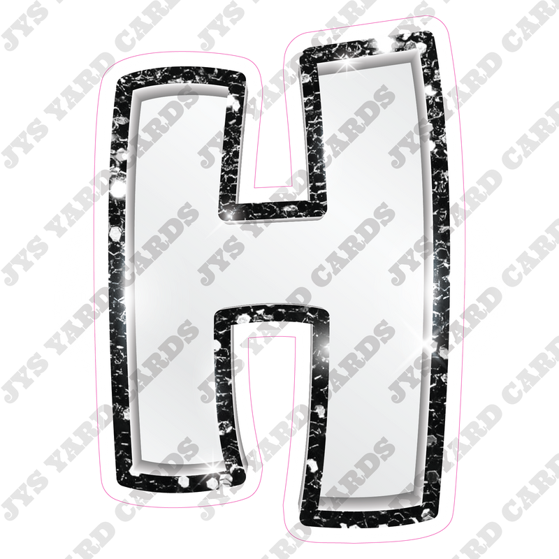 Single Letters: 18” Bouncy Metallic White With Black - Yard Card Signs by JYS International