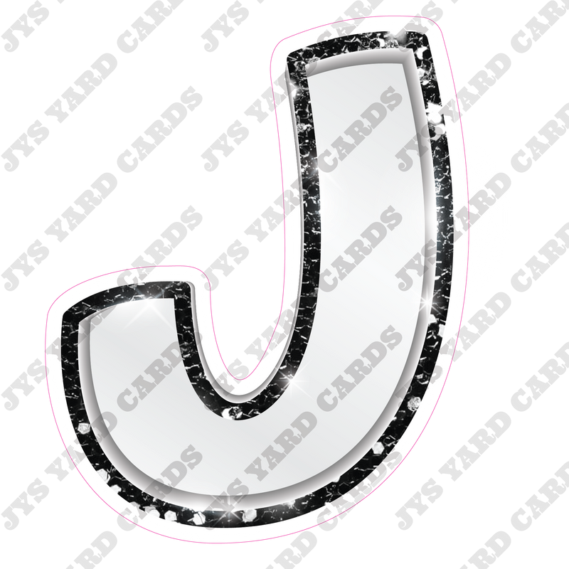 Single Letters: 18” Bouncy Metallic White With Black - Yard Card Signs by JYS International