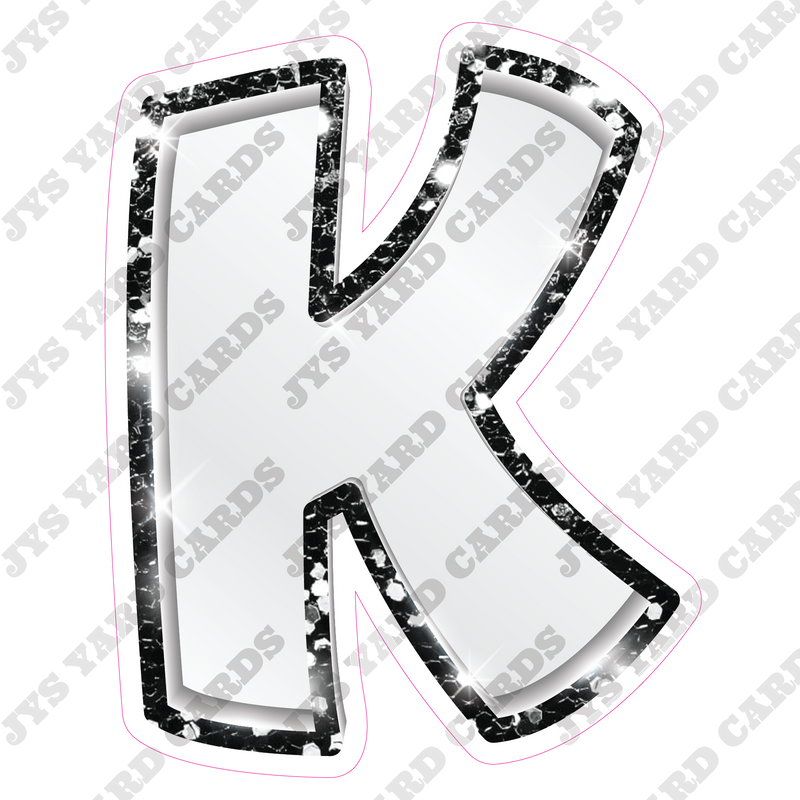 Single Letters: 12” Bouncy Metallic White With Black - Yard Card Signs by JYS International