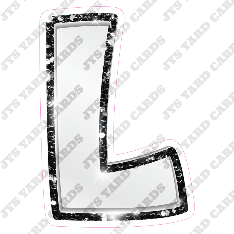 Single Letters: 23” Bouncy Metallic White With Black - Yard Card Signs by JYS International