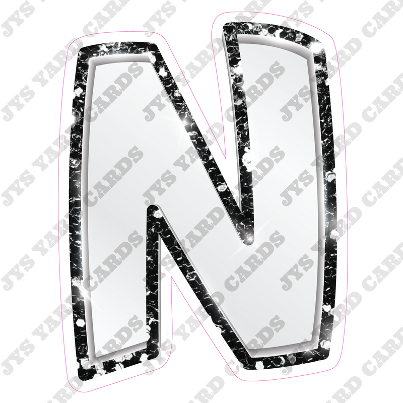 Single Letters: 23” Bouncy Metallic White With Black - Yard Card Signs by JYS International