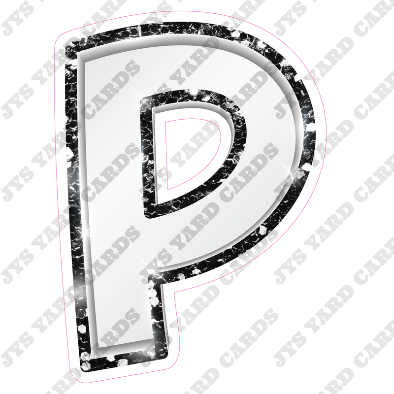 Single Letters: 12” Bouncy Metallic White With Black - Yard Card Signs by JYS International