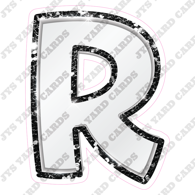 Single Letters: 23” Bouncy Metallic White With Black - Yard Card Signs by JYS International