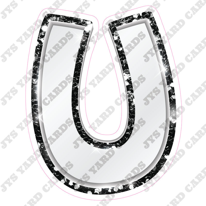 Single Letters: 18” Bouncy Metallic White With Black - Yard Card Signs by JYS International