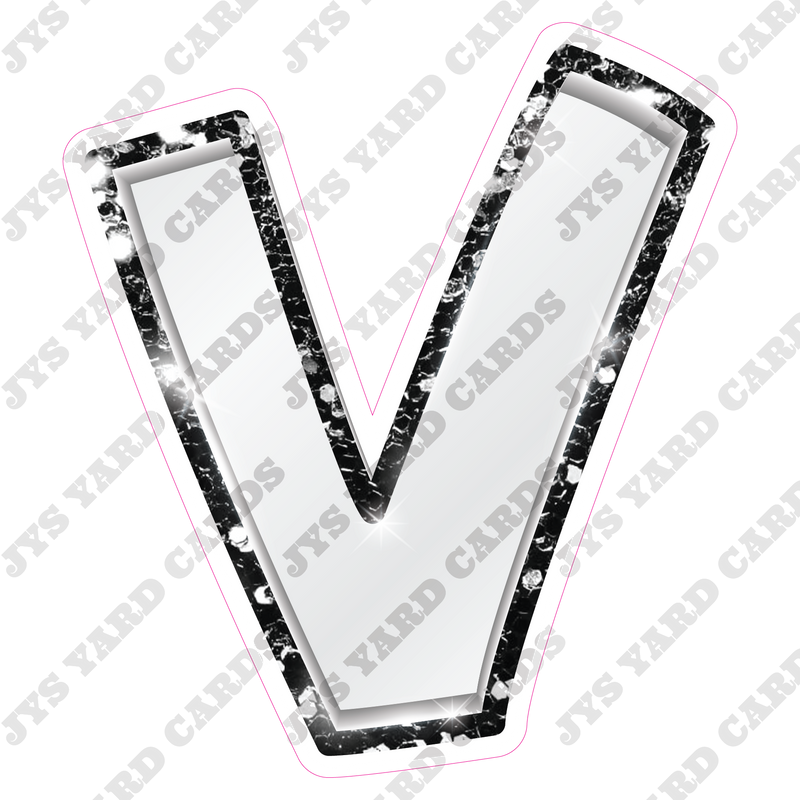 Single Letters: 12” Bouncy Metallic White With Black - Yard Card Signs by JYS International