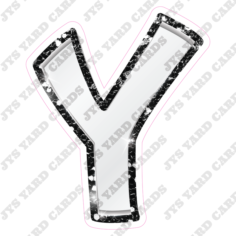 Single Letters: 12” Bouncy Metallic White With Black - Yard Card Signs by JYS International