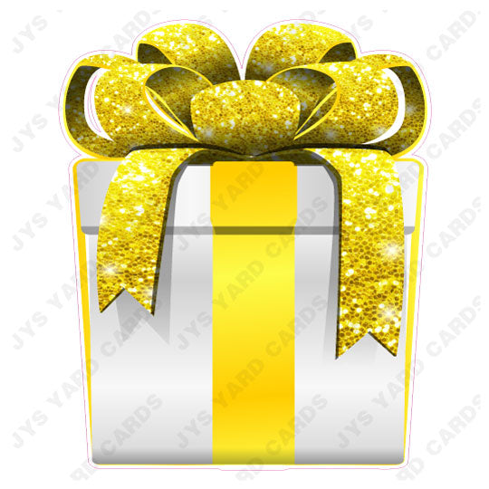 PRESENT: WHITE w/ YELLOW BOW - Yard Card Signs by JYS International