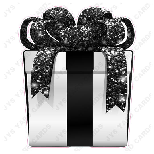 PRESENT: WHITE w/ BLACK BOW - Yard Card Signs by JYS International