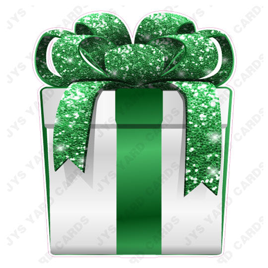 PRESENT: WHITE w/ GREEN BOW - Yard Card Signs by JYS International