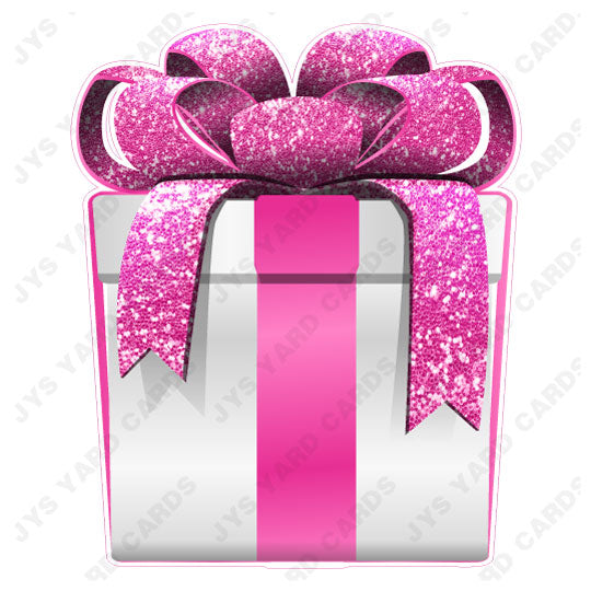 PRESENT: WHITE w/ PINK BOW - Yard Card Signs by JYS International