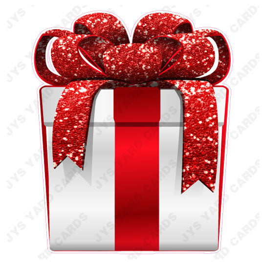 PRESENT: WHITE w/ RED BOW - Yard Card Signs by JYS International