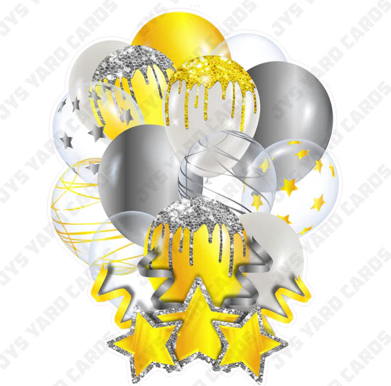 SINGLE JAZZY BALLOON: Yellow And Silver - Yard Card Signs by JYS International