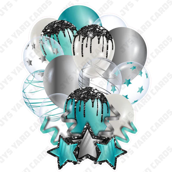 SINGLE JAZZY BALLOON: Teal, Black, And Silver - Yard Card Signs by JYS International