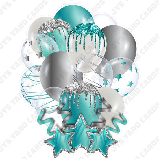 SINGLE JAZZY BALLOON: Teal And Silver - Yard Card Signs by JYS International