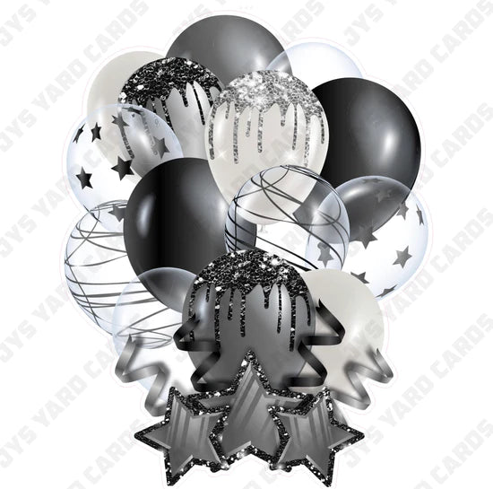 SINGLE JAZZY BALLOON: Silver And Black - Yard Card Signs by JYS International