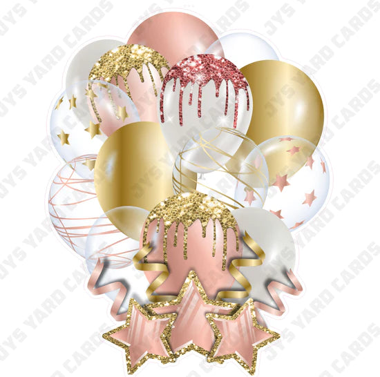 SINGLE JAZZY BALLOON: Rose Gold And Gold - Yard Card Signs by JYS International