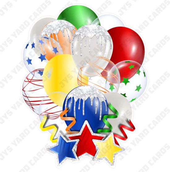 SINGLE JAZZY BALLOON: Red, Yellow, Green, And Blue - Yard Card Signs by JYS International