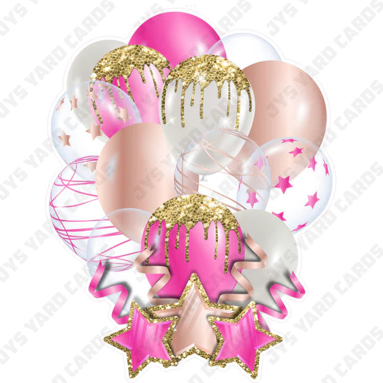 SINGLE JAZZY BALLOON: Pink, Rose Gold, And Gold - Yard Card Signs by JYS International