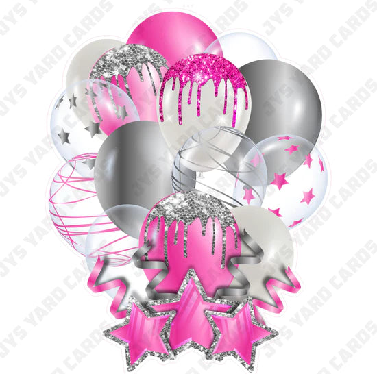 SINGLE JAZZY BALLOON: Pink And Silver - Yard Card Signs by JYS International