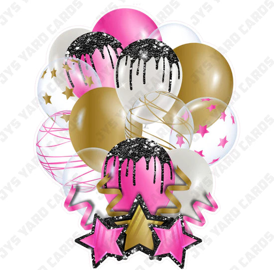 SINGLE JAZZY BALLOON: Pink, Gold, And Black - Yard Card Signs by JYS International