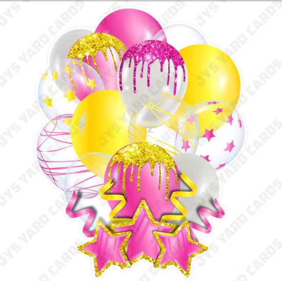 SINGLE JAZZY BALLOON: Pink And Yellow - Yard Card Signs by JYS International