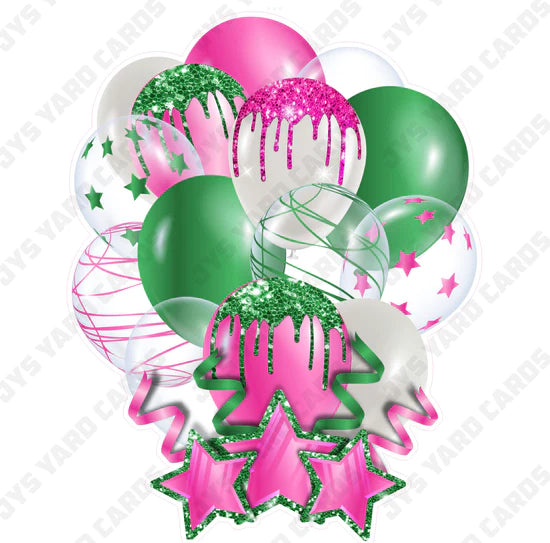 SINGLE JAZZY BALLOON: Pink And Green - Yard Card Signs by JYS International