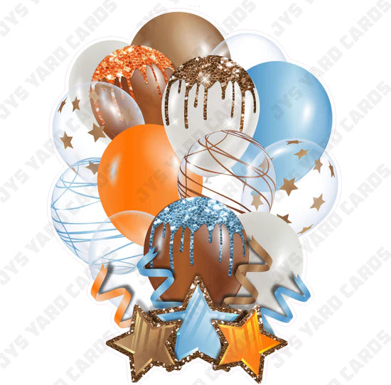 SINGLE JAZZY BALLOON: Orange, Brown, And Light Blue - Yard Card Signs by JYS International