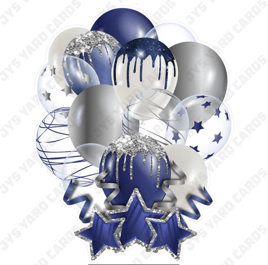 SINGLE JAZZY BALLOON: Navy And Silver - Yard Card Signs by JYS International