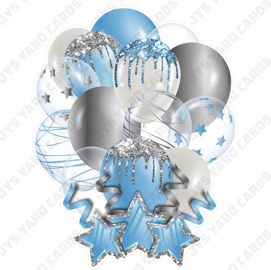 SINGLE JAZZY BALLOON: Light Blue And Silver - Yard Card Signs by JYS International