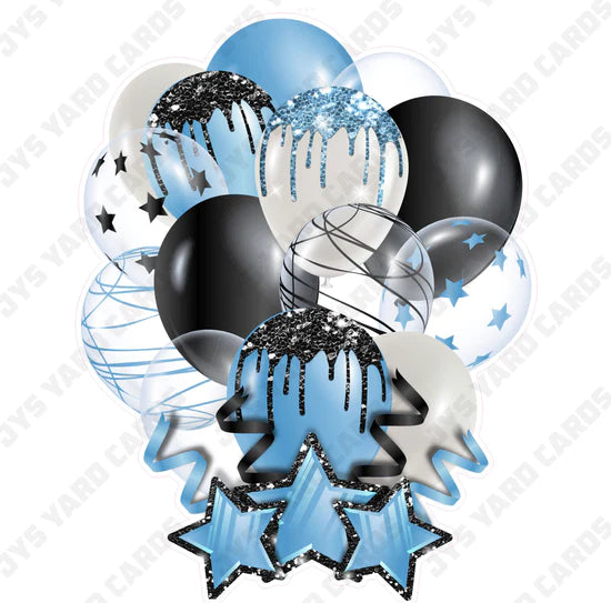 SINGLE JAZZY BALLOON: Light Blue And Black - Yard Card Signs by JYS International