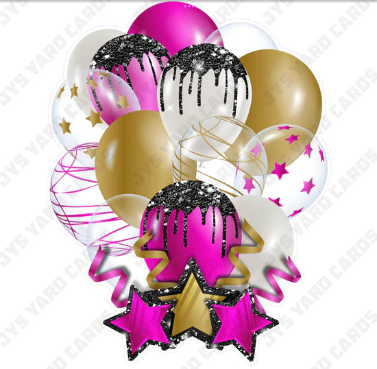 SINGLE JAZZY BALLOON: Hot Pink, Black, And Gold - Yard Card Signs by JYS International