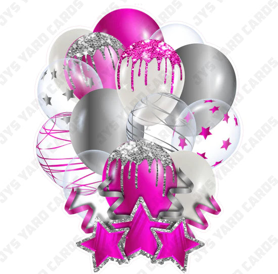 SINGLE JAZZY BALLOON: Hot Pink And Silver - Yard Card Signs by JYS International