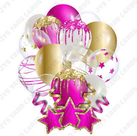 SINGLE JAZZY BALLOON: Hot Pink And Gold - Yard Card Signs by JYS International