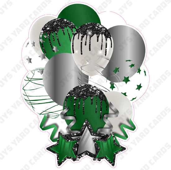 SINGLE JAZZY BALLOON: Silver, Green & Black - Yard Card Signs by JYS International