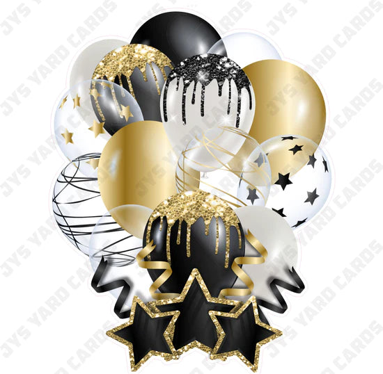 SINGLE JAZZY BALLOON: Black And Gold - Yard Card Signs by JYS International