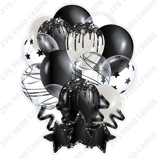 SINGLE JAZZY BALLOON: Black And White - Yard Card Signs by JYS International