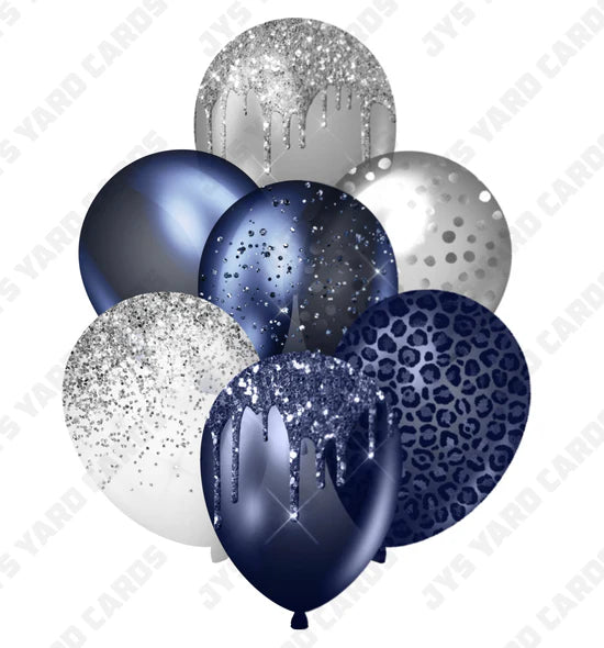 SINGLE JAZZY BALLOON: Navy And Silver - Yard Card Signs by JYS International