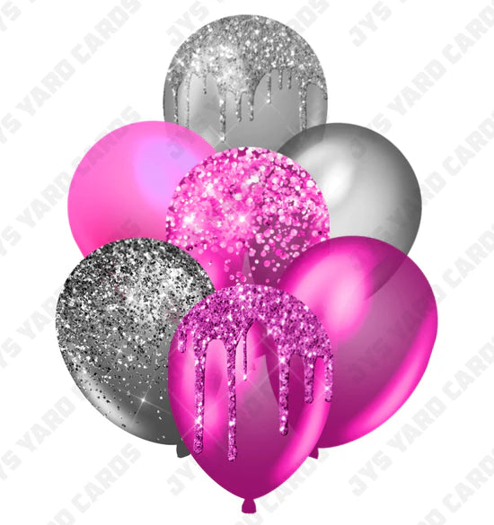 SINGLE JAZZY BALLOON: Hot Pink And Silver - Yard Card Signs by JYS International