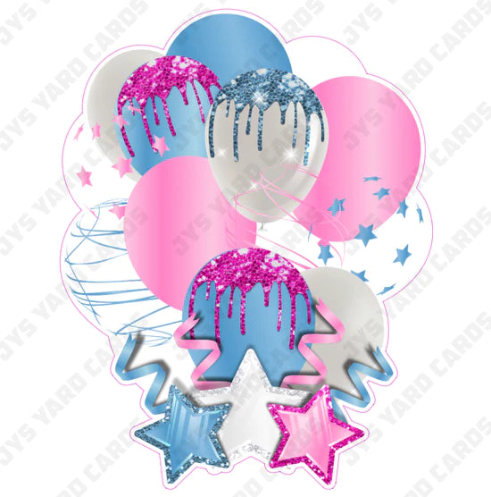 SINGLE JAZZY BALLOON: Light Blue, Pink, And White - Yard Card Signs by JYS International